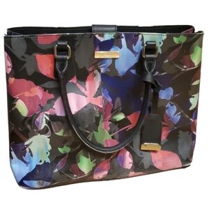 Trina Turk Black And Multicolor Floral Black Shoulder Tote Bag